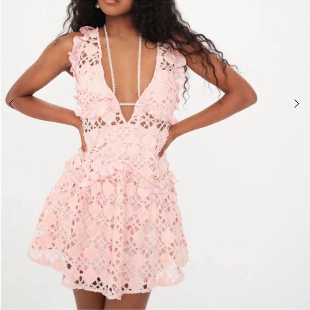 For Love And Lemons Alessia Pink Flora Ruffle Mini Dress | Size M